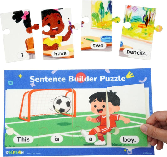 CHEFAN Sentence Building Puzzle for Kids, Reading & Writing Learning Game with Sight Words & Phonics, Sentence Board & Writing Board, Speech Therapy Toy for Preschool PreK Kindergarten 1st Grade