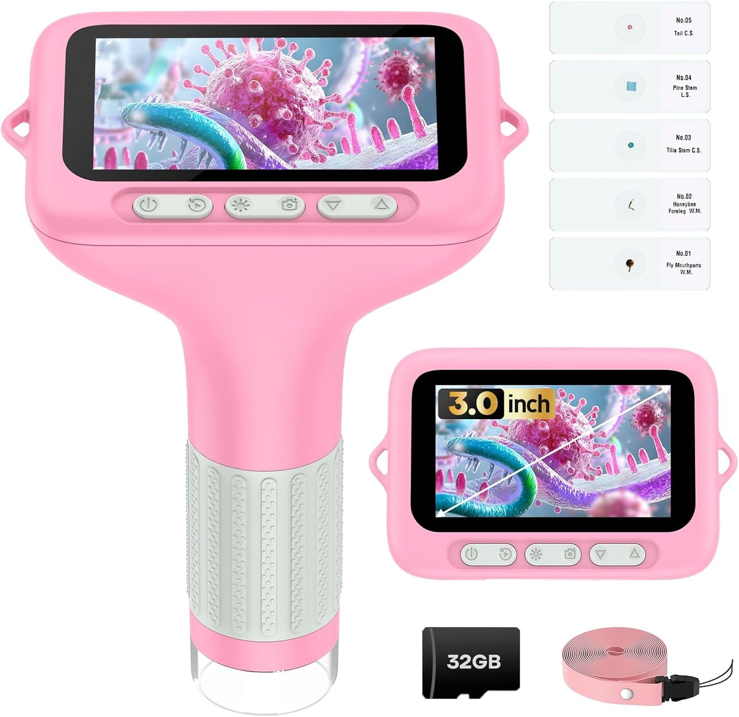 3.0" Screen Digital Microscope for Kids: 1000X Rechargeable Mini Pocket Portable Miniscope Magnifying Glass 4K Coin Jewelry Loupe Edu Science STEM Toy Xmas Gift 4-12 Boys Girls