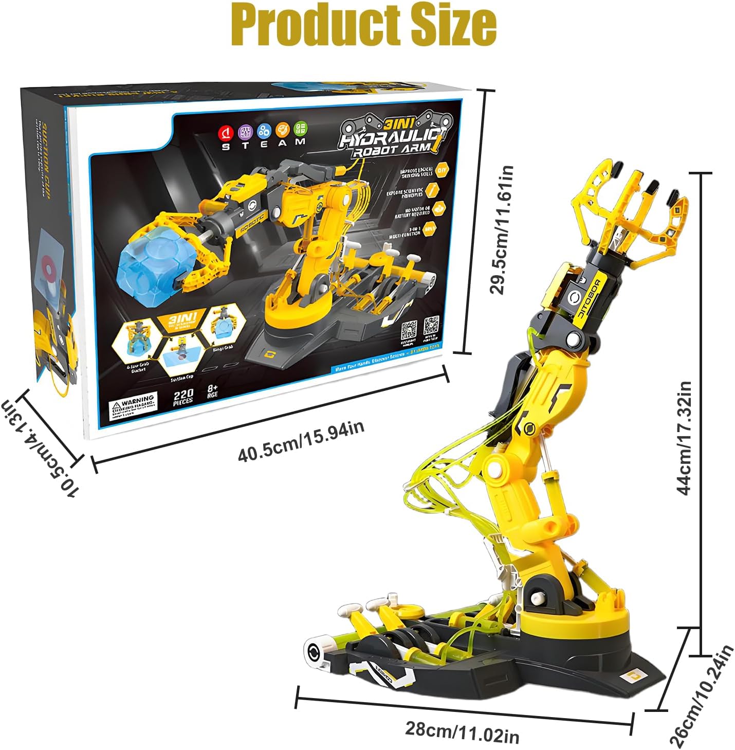Hydraulic Robot Arm Kit STEM Building Projects Toy Science Kits 3 in 1 Children Hydraulic Mechanical Arm Toy Scientific Experiment for Kids Over 8 Years[Blue]