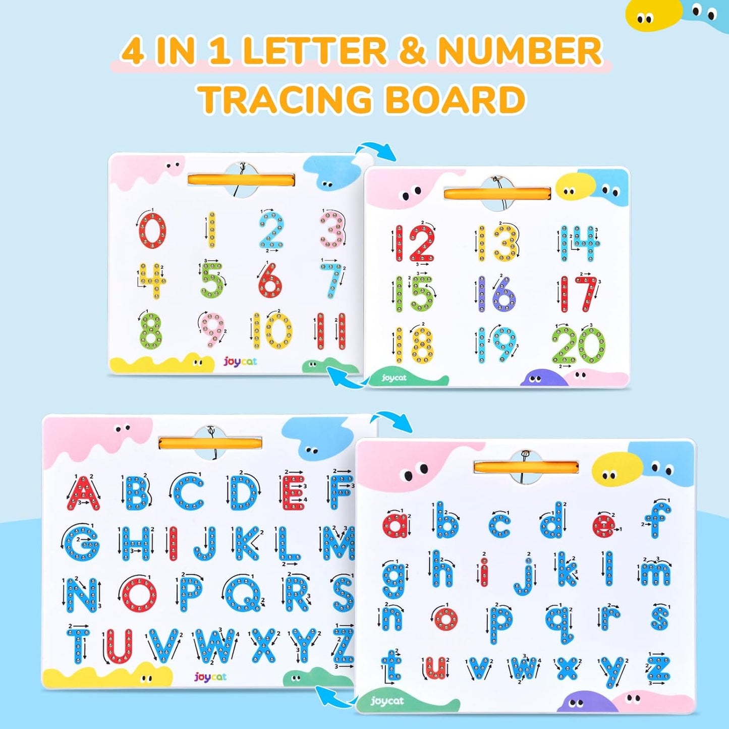 JoyCat Magnetic Letter Tracing Board, 2-in-1 Double-Sided ABC Magnets for Kids Ages 3-5, Uppercase & Lowercase Letter Writing Practice - Preschool Learning Toys, Road Trip Car Activities for Toddlers