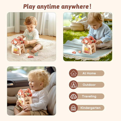 Youuys Wooden Activity Cube 9-in-1 Montessori Toys for 3+ Year Old Boys & Girls, Multipurpose Educational Sensory Learning Toys for Baby Toddlers with Mirror, First Birthday Gift (Castle)