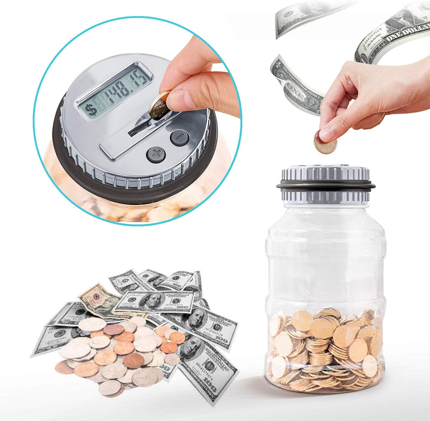 Large Piggy Bank for Adults Kids, Vcertcpl Digital Coin Counting Bank with LCD Counter, 1.8L Capacity Coin Bank Money Jar for Adults, Designed for All US Coins (Purple)