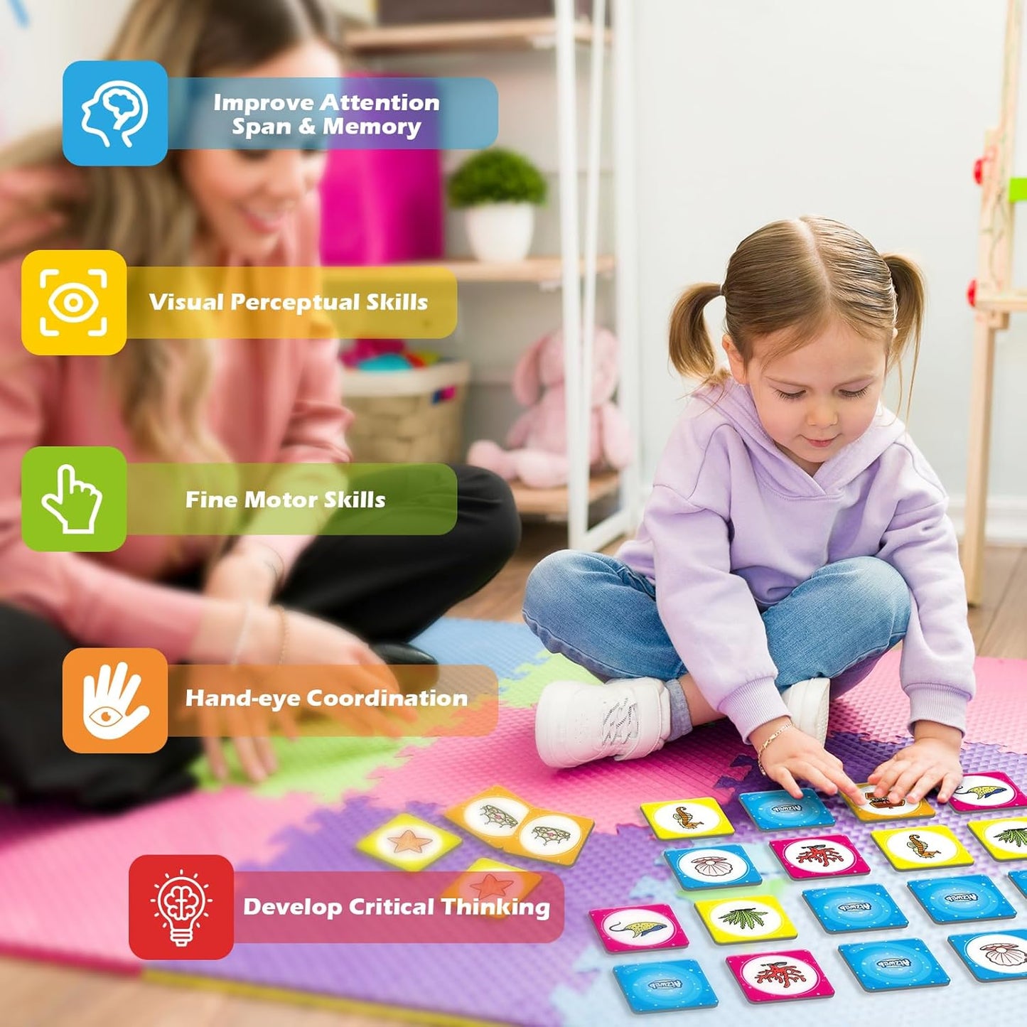 Aizweb CVC Word Match Game - 60 Pc Toddler Card Games for Kids Ages 3-6, Phonics Flash Cards for Preschool & Kindergarten Learning Activities, Educational Toys for Home School Supplies