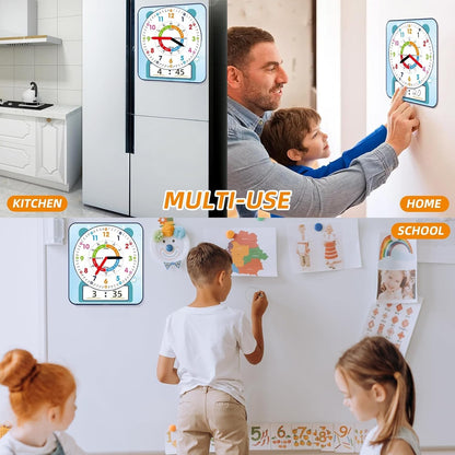 ANCOMEDO Large 12" Magnetic Writable Dry Erase Teaching Clock,Teaching Demonstration Clock for Kids Learning Time with Cute Style for Home School Classroom Supplies(12" x 11")