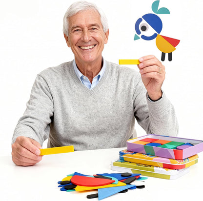 Wooden Tangrams Pattern Blocks, Cognitive Difficulties for Elderly People, Brain-Boosting Crafts Activities for Elderly（Elephant Style）