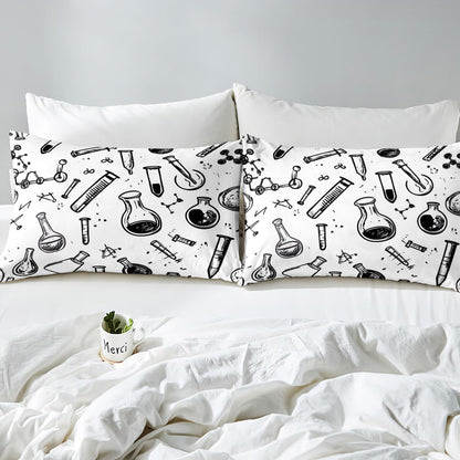 Chemistry Bed Sheets for Kids Teens Girls Boys,Chemical Experiment Fitted Sheet Twin,Science Themed Sheets for Math Lovers,Chemistry Lab Bedding Set,White and Black