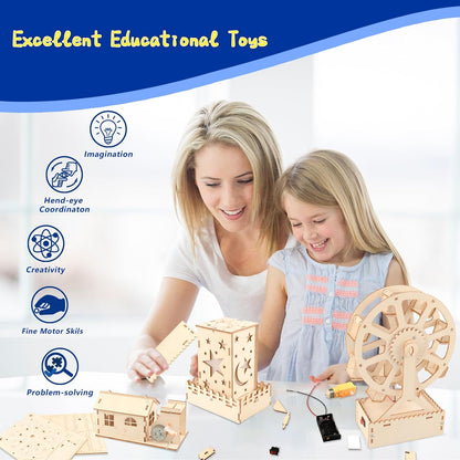 6-in-1 STEM Science Kits for Kids, Wood Arts and Craft Kits, STEM Toys for Boys Girls Age 8-12 5-7 8 10 12 13 14 Gift Idea, 3D Puzzles Building Engineering Model Set