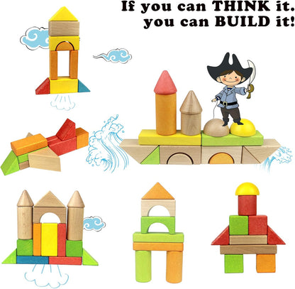 Migargle Wooden Building Blocks Set for Kids - Stacker Stacking Game Construction Toys Set Preschool Colorful Learning Educational Toys - Geometry Wooden Blocks for 3+ Year Old Boys & Girls