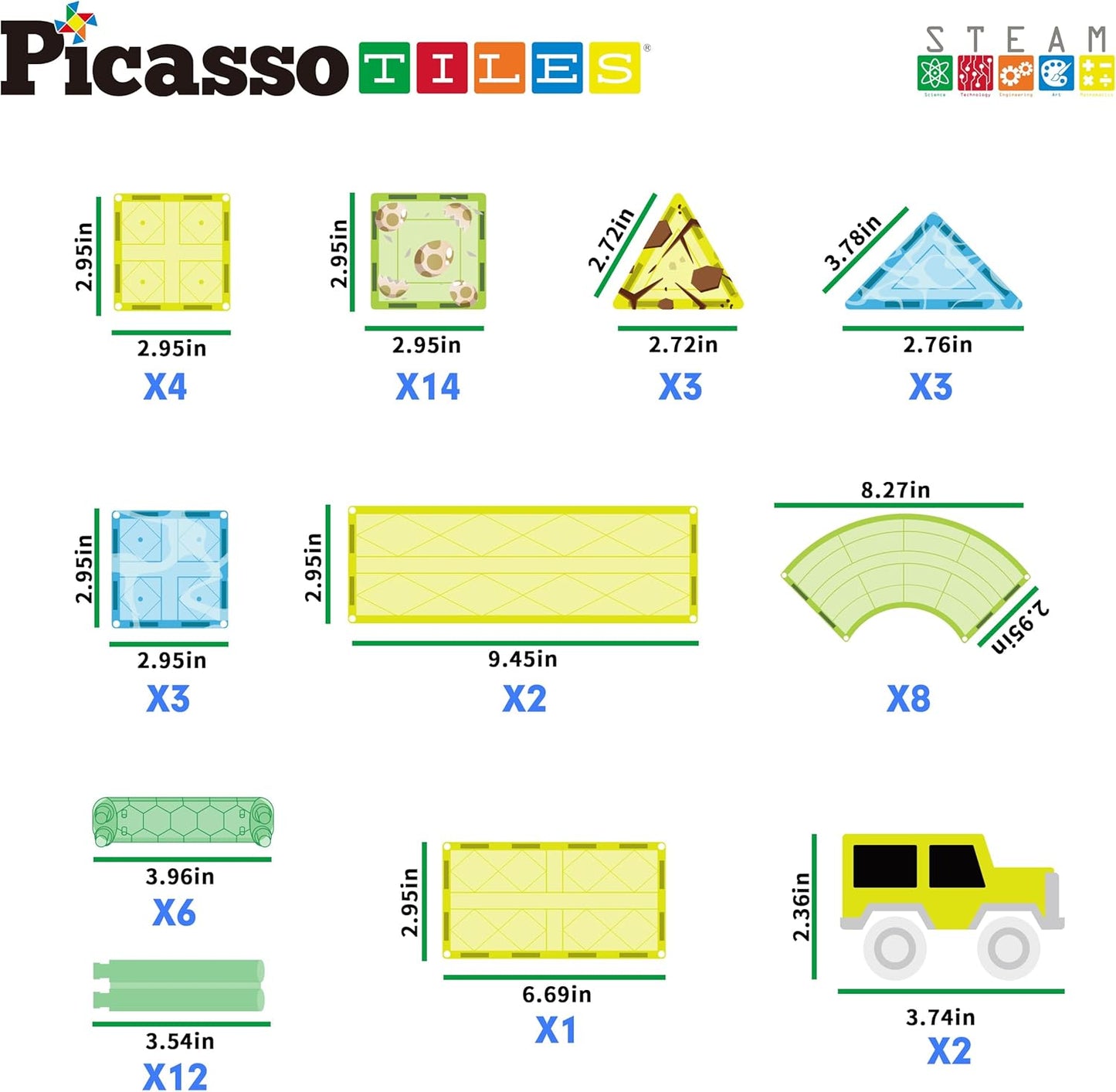 PicassoTiles Magnetic Tiles Race Track Car Thrilling Toy Playset Includes 2 Racing Trucks STEM Educational Magnet Tile Building Block Construction Set for Toddlers Boys Girls Ages 3 and Older PTR30