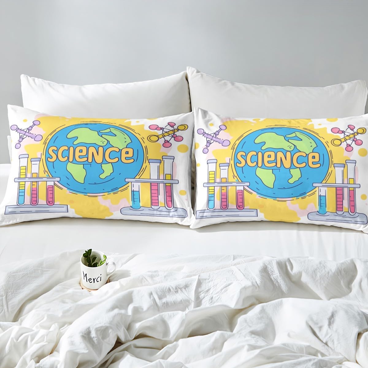 Chemistry Bed Sheets for Kids Teens Girls Boys,Chemical Experiment Fitted Sheet Twin,Science Themed Sheets for Math Lovers,Chemistry Lab Bedding Set,White and Black