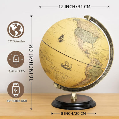BSHAPPLUS 13 inch Large Globe for Classroom & Home Learning, Political Globe with 195+ Countries, Dry Erase & Waterproof Surface, Solid Stainless Steel Base (No Assembly Required)