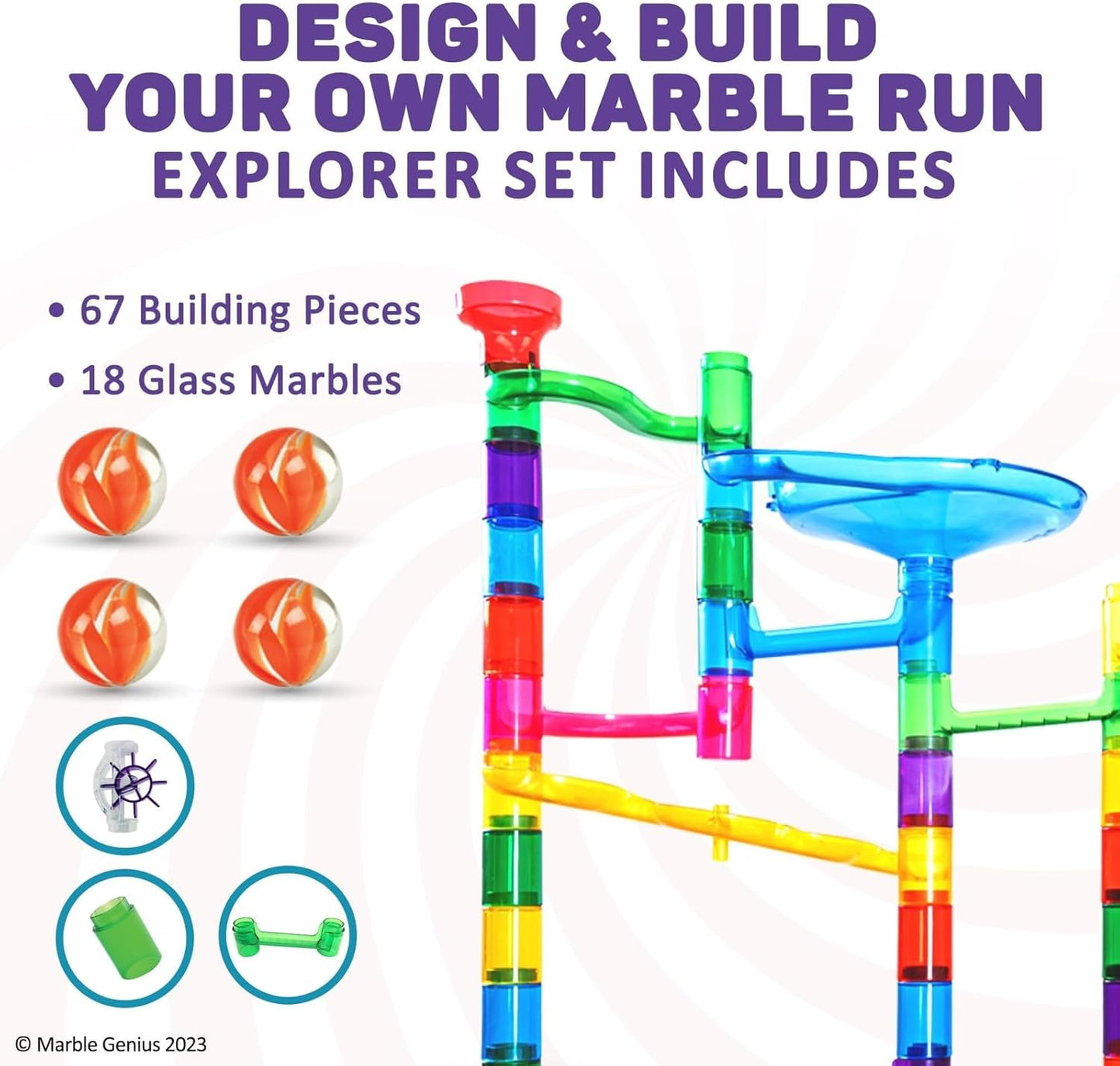 Marble Genius Marble Run Super Set, STEM Toys & Maze Construction Building - 150 Translucent Track Pieces & Glass Marble for Family, Kids Toddlers Ages 4-8 - Fun Holiday Creative Gifts