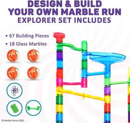 Marble Genius Marble Run Super Set, STEM Toys & Maze Construction Building - 150 Translucent Track Pieces & Glass Marble for Family, Kids Toddlers Ages 4-8 - Fun Holiday Creative Gifts