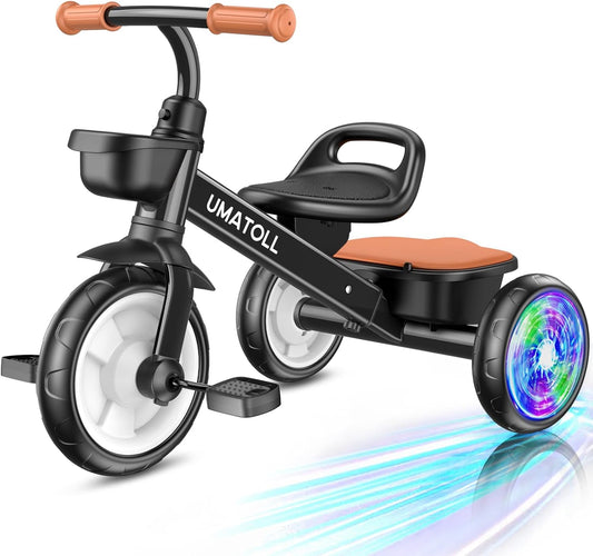 Umatoll Tricycle for Toddlers 2-5 Year Old, Ajustable Toddler Bike Outdoor Toys, Birthday Gift for Girl Age 2-4, Trike with Light up Wheels