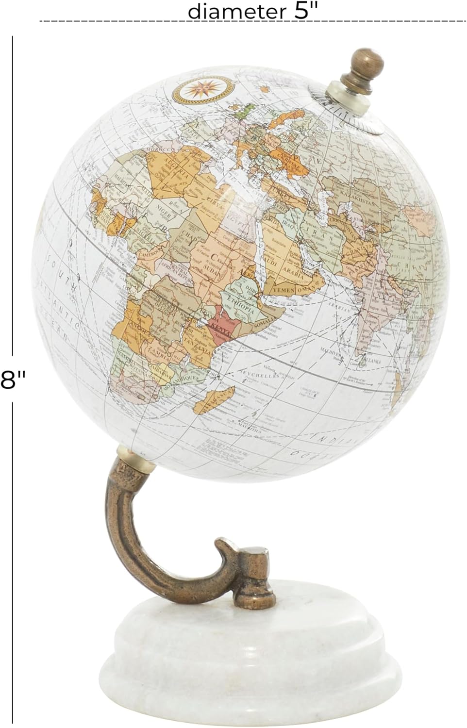 Deco 79 Marble Globe with Marble Base, 5' x 5' x 8', Teal