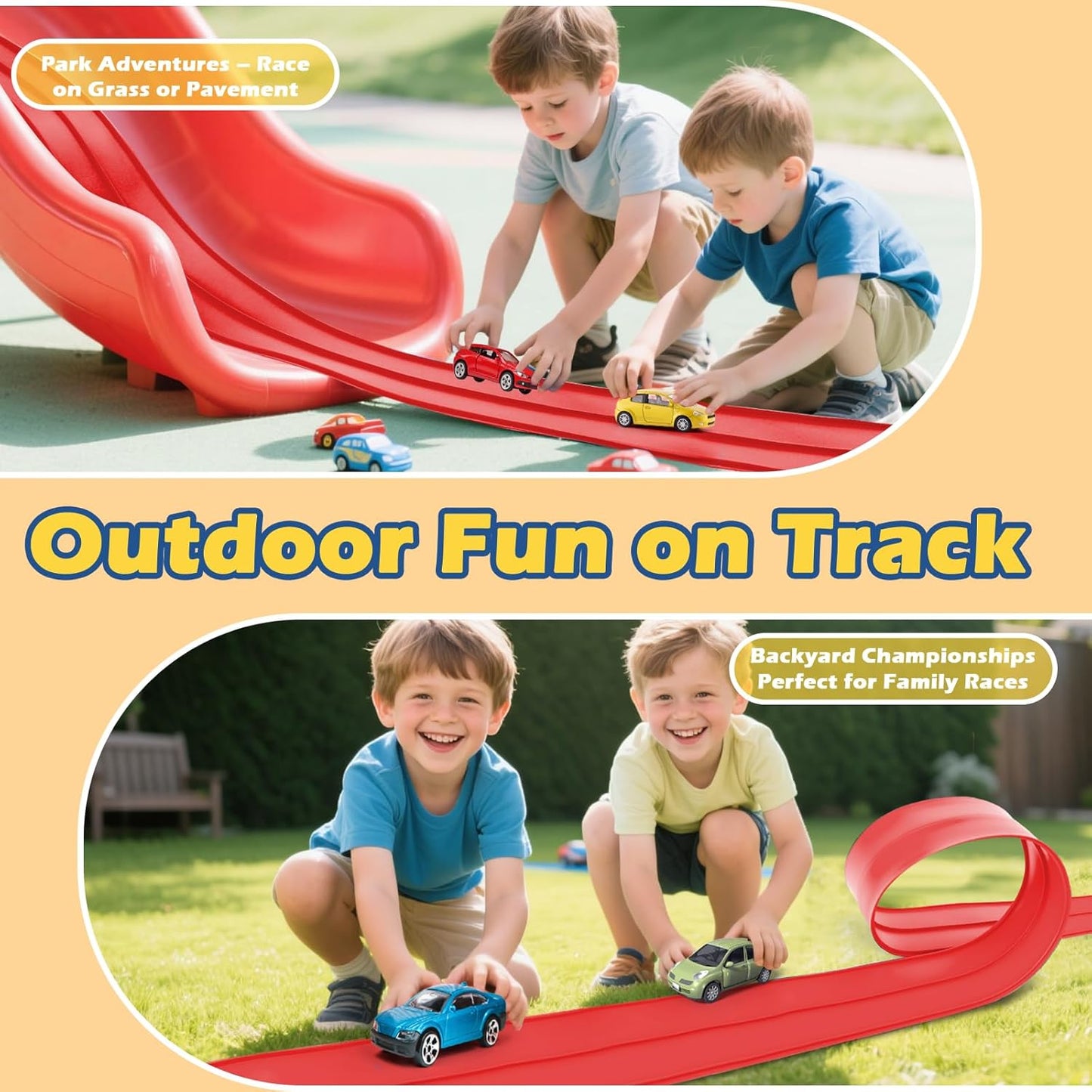 Flex Tracks 15 Ft Starter Set Flexible Race Track for Kids 3+, Flexible Car Track Race Car Ramp Track Compatible with Diecast 1/64th Cars, Portable Rolls Up Race Tracks with Strong Suction Cups