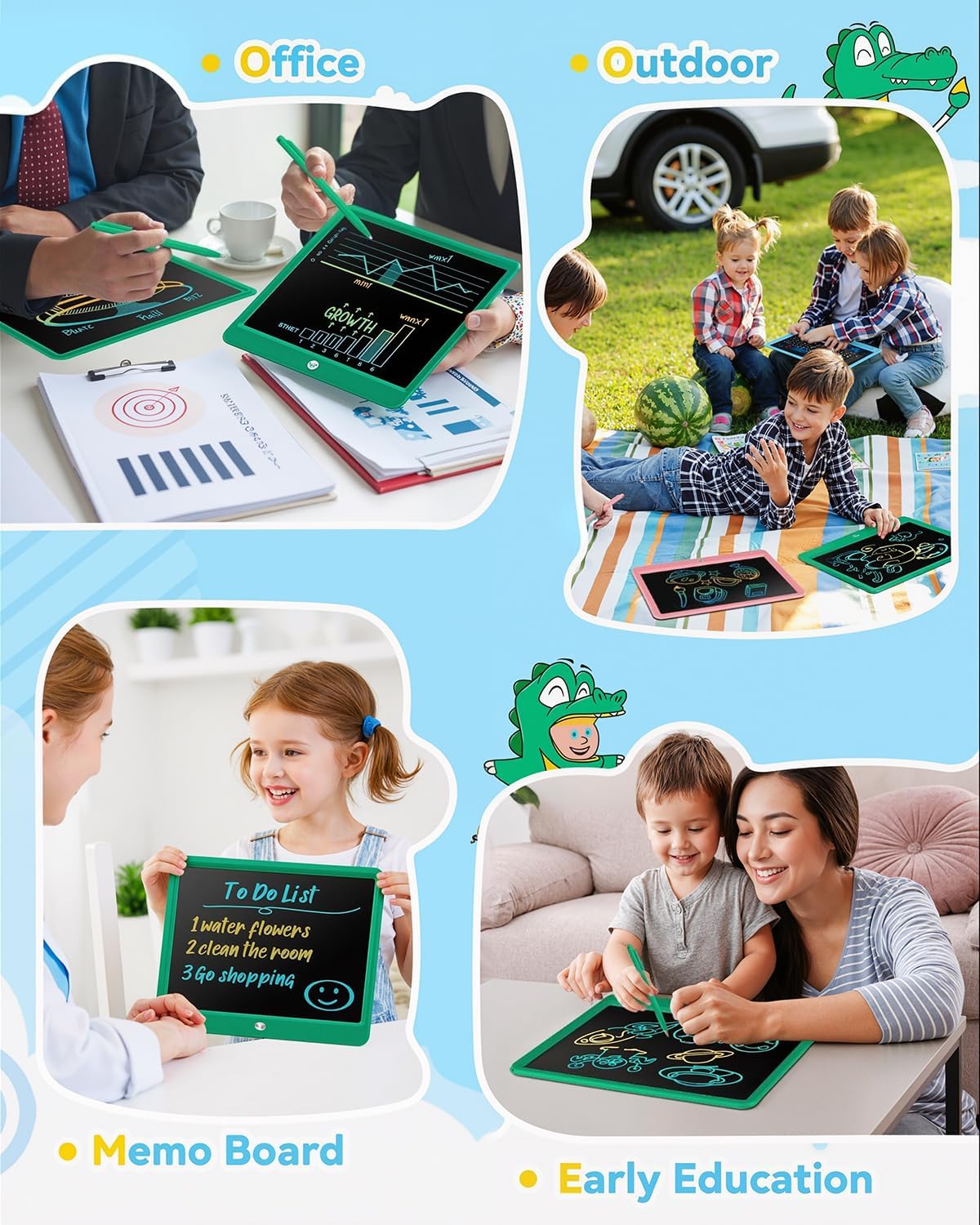 KOKODI 15 Inch LCD Writing Tablet with Anti-Lost Stylus, Erasable Doodle Board Colorful Toddler Drawing Pad, Car Travel School Games Toys for 3 4 5 6 7 8 Kids, Birthday Gift for Girls Boys Blue