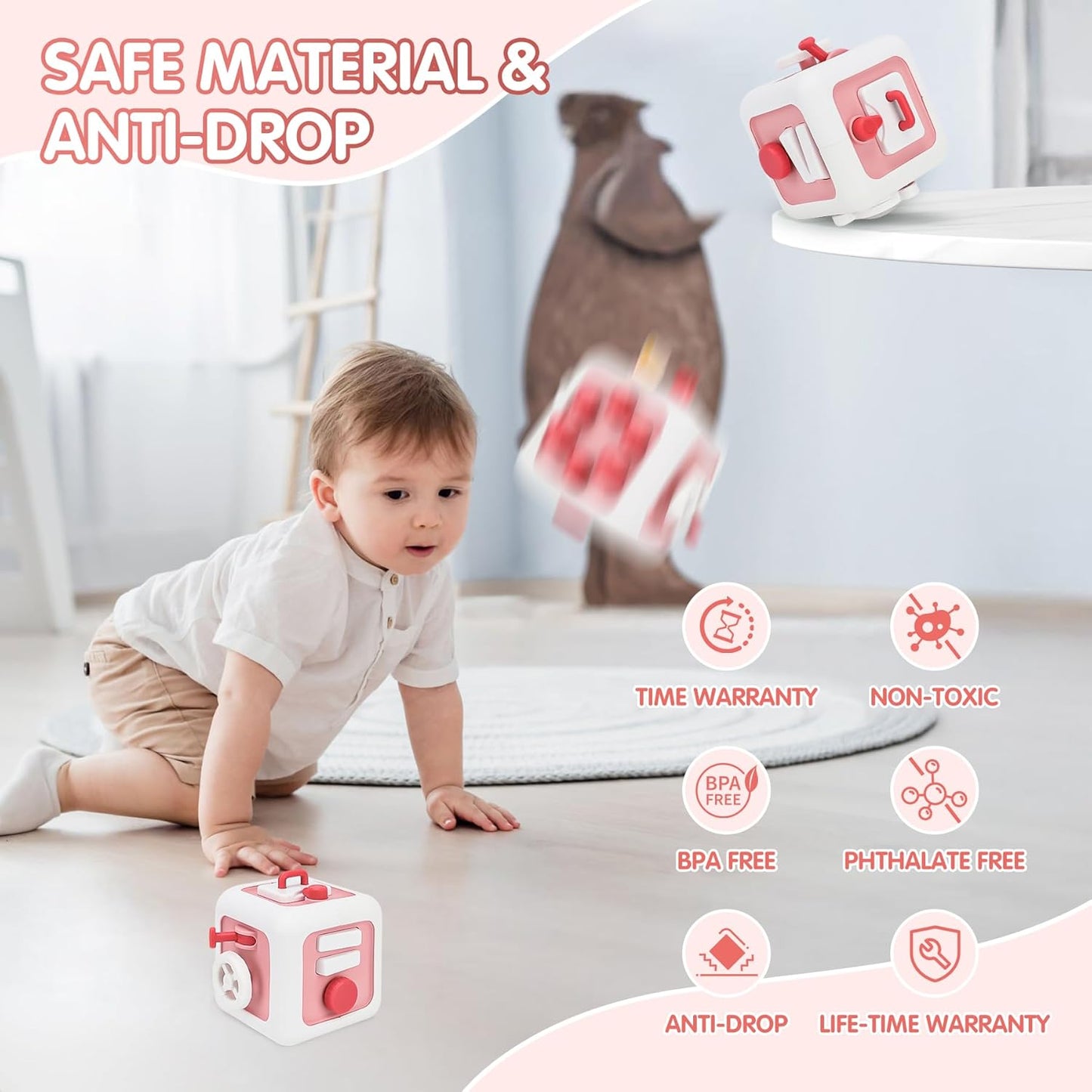 Toys for 1 Year Old Boy Girl, Montessori Busy Board Busy Cube, Travel Toys for Toddlers 1-3, 1 Year Old Girl Boy Gifts, Easter Basket Stuffers for Toddler