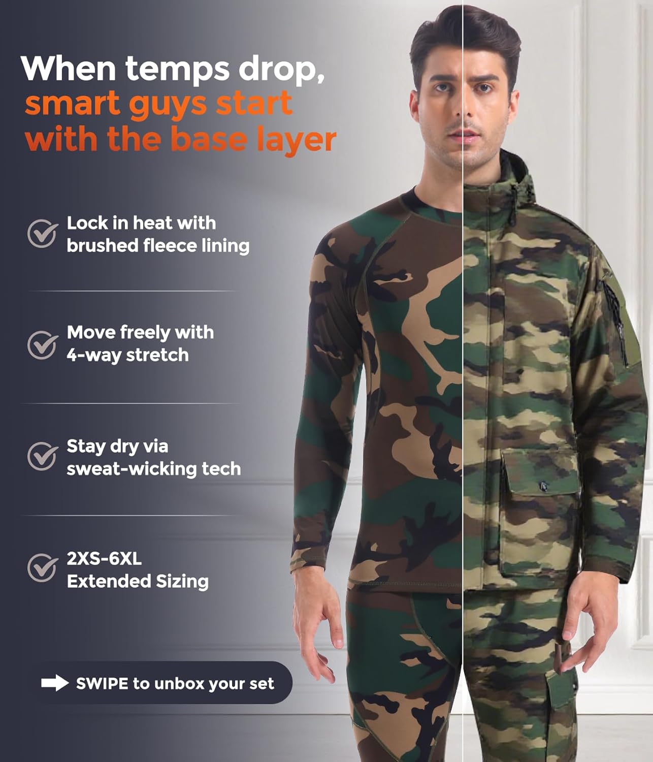 CL convallaria Thermal Underwear Long Johns Set Mens Winter Gift Hunting Gear Sport Base Layer Bottom Top - Colors A
