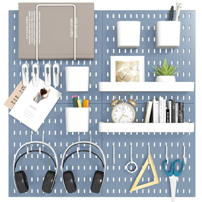 Peg Board Combination Kit, 4 Pegboards with 20 Accessories, Pegboard Wall Organizer for Office, Nursery & Home Storage, Key Holder, 25.6"x25.6" – Nail-Free Installation（White）