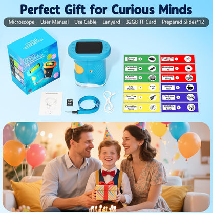Odatay 4K 1000X Digital Microscope for Kids with Long Distance Viewing & 2.4" Screen, Portable Handheld Edu Toys for Kids Age 3-12 Exploring Bugs Plants at Home Classroom & Outdoor Travel, Yellow