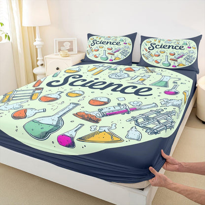 Erosebridal Chemistry Lab Fitted Sheet Twin Size Chemical Equation Bed Sheets for Boys Girls Chemical Elements Science Theme Bed Set Teens Kids Science Students Bedding Set School Dorm Room Decor