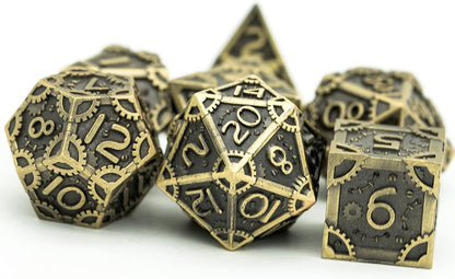 UDIXI Steampunk Metal Dice Set, 7 Die Polyhedral DND Dice Set for D&D Role Playing Game and Math Teaching (Ancient Copper)