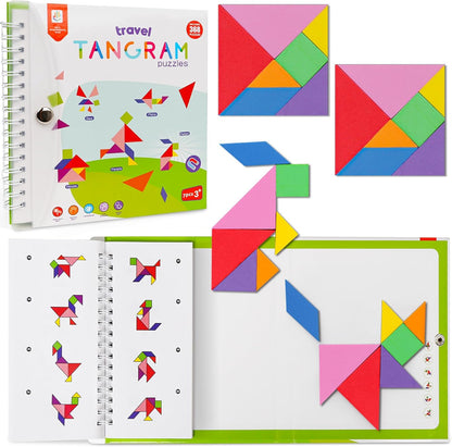 Travel Magnetic Tangram Puzzle - 3D Building Blocks for Road & Plane Travel STEM Toy with 360 Shape Dissection Puzzles & Brain Teasers, Educational IQ Gift for Kids & Adults