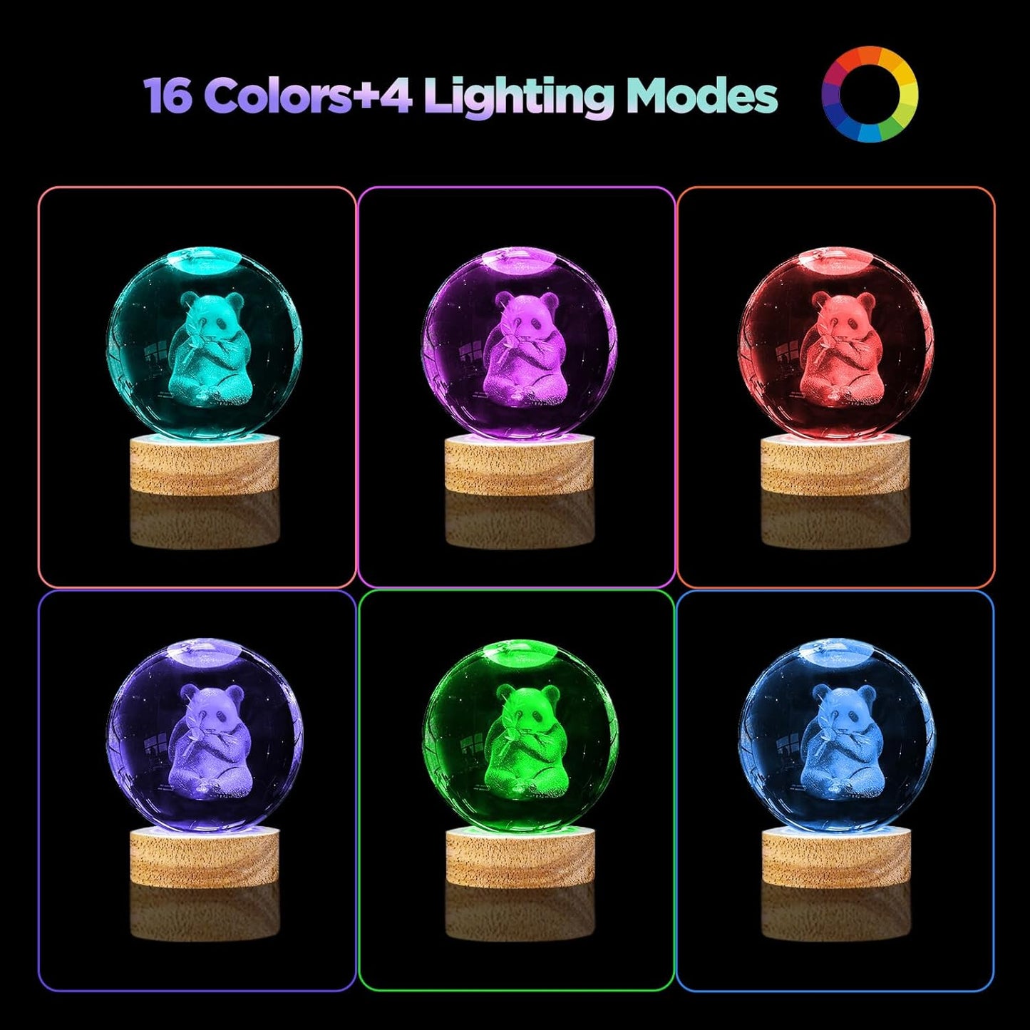 3D Solar System Crystal Ball Night Light with 16 Color LED Wooden Base, Upgraded 3.15 Inch Galaxy Planets Glass Ball Lamps with Remote for Birthday Christmas, Astronomy Space Gifts for Boys Girls