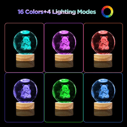 3D Solar System Crystal Ball Night Light with 16 Color LED Wooden Base, Upgraded 3.15 Inch Galaxy Planets Glass Ball Lamps with Remote for Birthday Christmas, Astronomy Space Gifts for Boys Girls