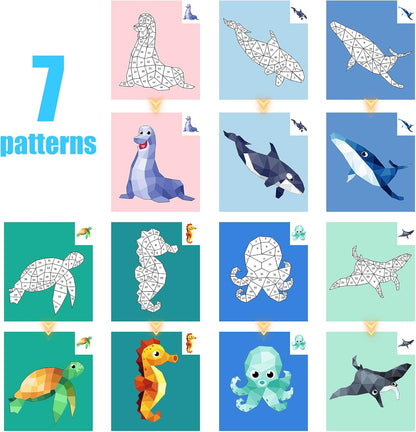 3PCS Sticker Paint Number Books Crafts for Kids Ages 4-8,8-12 Animal Dinosaur Ocean Sticker Book Stickers for Kids Boys Girl Adults for Birthday Party Favors Gift Travel Toy Daycare Activity