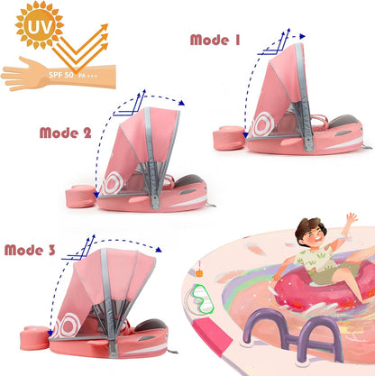 Baby Pool Float with UPF50+ 3D Adjustable Canopy, Add Tail Mambobaby Float Non Inflatable Infant Floats for Pool, Cartoon Narwhal Baby Floats (NPink with Canopy-U05NPCTLUROHML01U05)