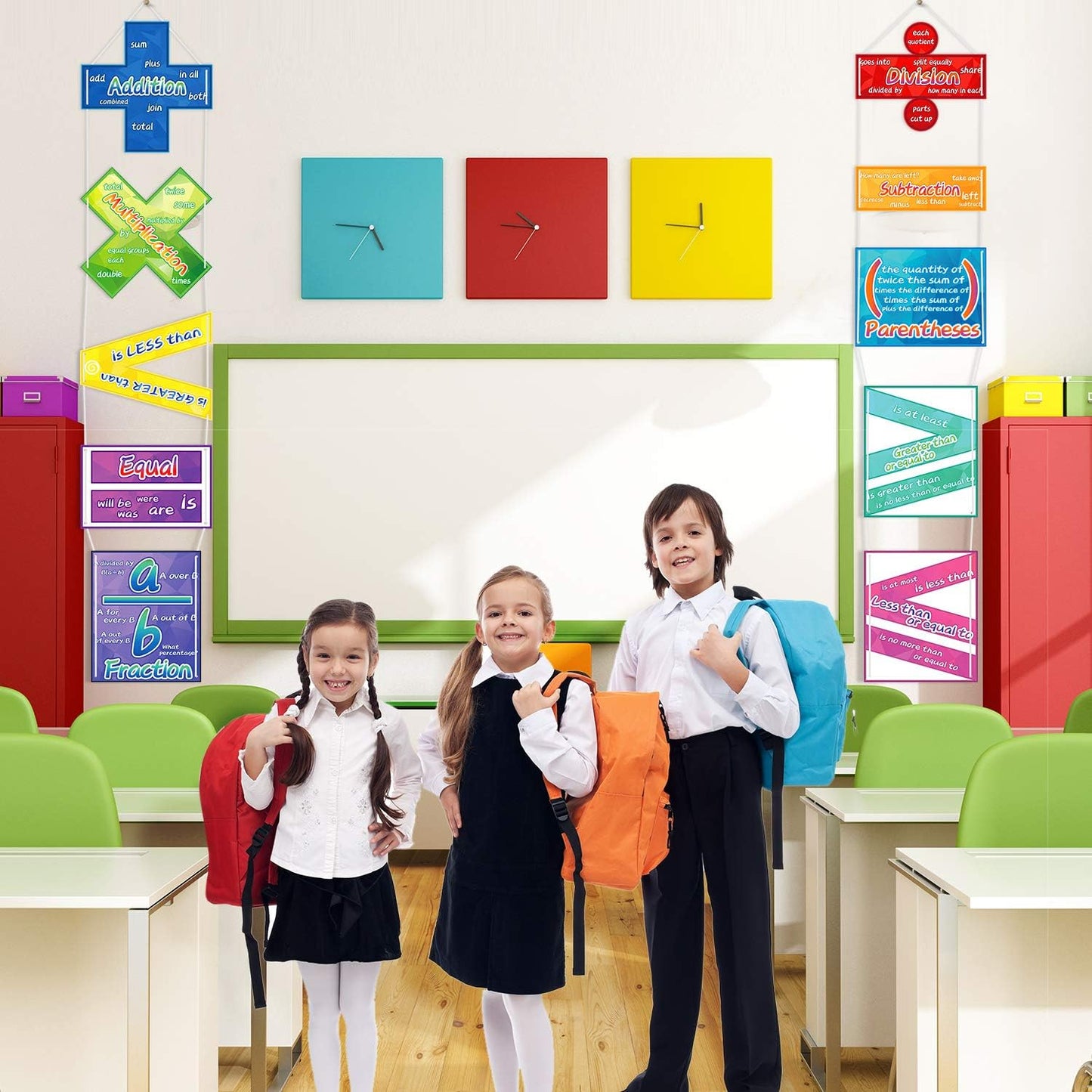 Blulu 10 Pieces Math Poster for Classroom Preschool Primary School Students Kids Math Symbol Teach Educational Learning Poster Keyword for Classroom Decoration Bulletin Board Decor
