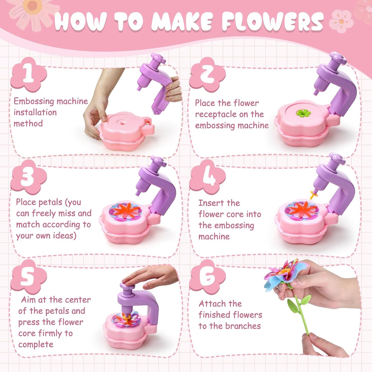 Scvcid DIY Art Flower Toys Include Extra Accessories Set, Arts and Crafts Activity Kit for Kids Ages 3-12, Fabric Bouquet Craft for Toddler, Birthday Gifts for 3 4 5 6 7 8 9 10 11 12 Year Old Girls