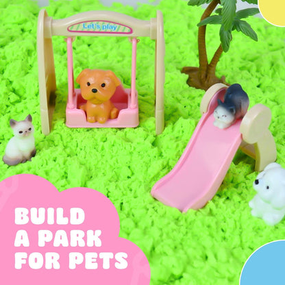 SMILESSKIDDO Sensory Bin - Cat and Dog Play Sand Kit with Green and Red Magic Sand, Pet Sensory Box, Role Pretend Play Beach Toy Birthday Present for Toddler Ages 3 4 5 6 7 8