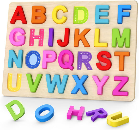 Zeoddler Alphabet Puzzles, ABC Preschool Learning Toys, Wooden Toys for Toddlers, Alphabet Shape Puzzles for Kids, Gift for Girls Boys