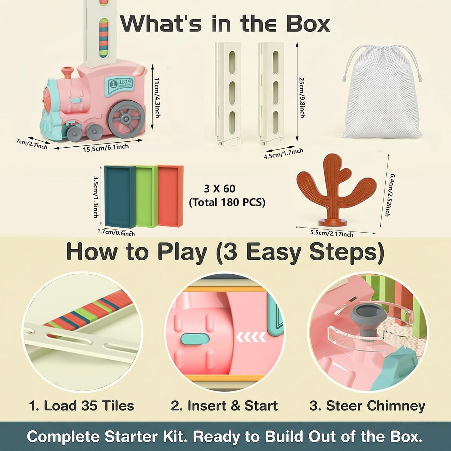 PREPHY Domino Train Toys Kids Games - Automatic Stacking Creative Game 3+ Year Old - Stem Montessori Toy for Boys 4-6 - Summer Autistic Christmas Birthday Gifts 5 6 Toddler Ages 4-8