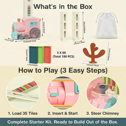 PREPHY Domino Train Toys Kids Games - Automatic Stacking Creative Game 3+ Year Old - Stem Montessori Toy for Boys 4-6 - Summer Autistic Christmas Birthday Gifts 5 6 Toddler Ages 4-8