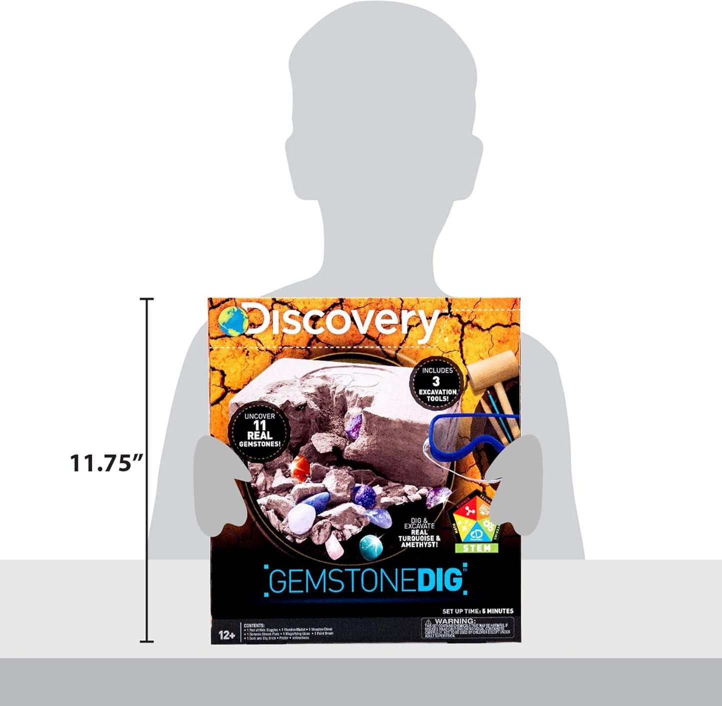 Discovery Kids Gemstone Dig Stem Science Kit by Horizon Group Usa, Excavate, Dig & Reveal 11 Real Gemstones, Includes Goggles, Excavation Tools, Streak Plate, Magnifying Glass & More