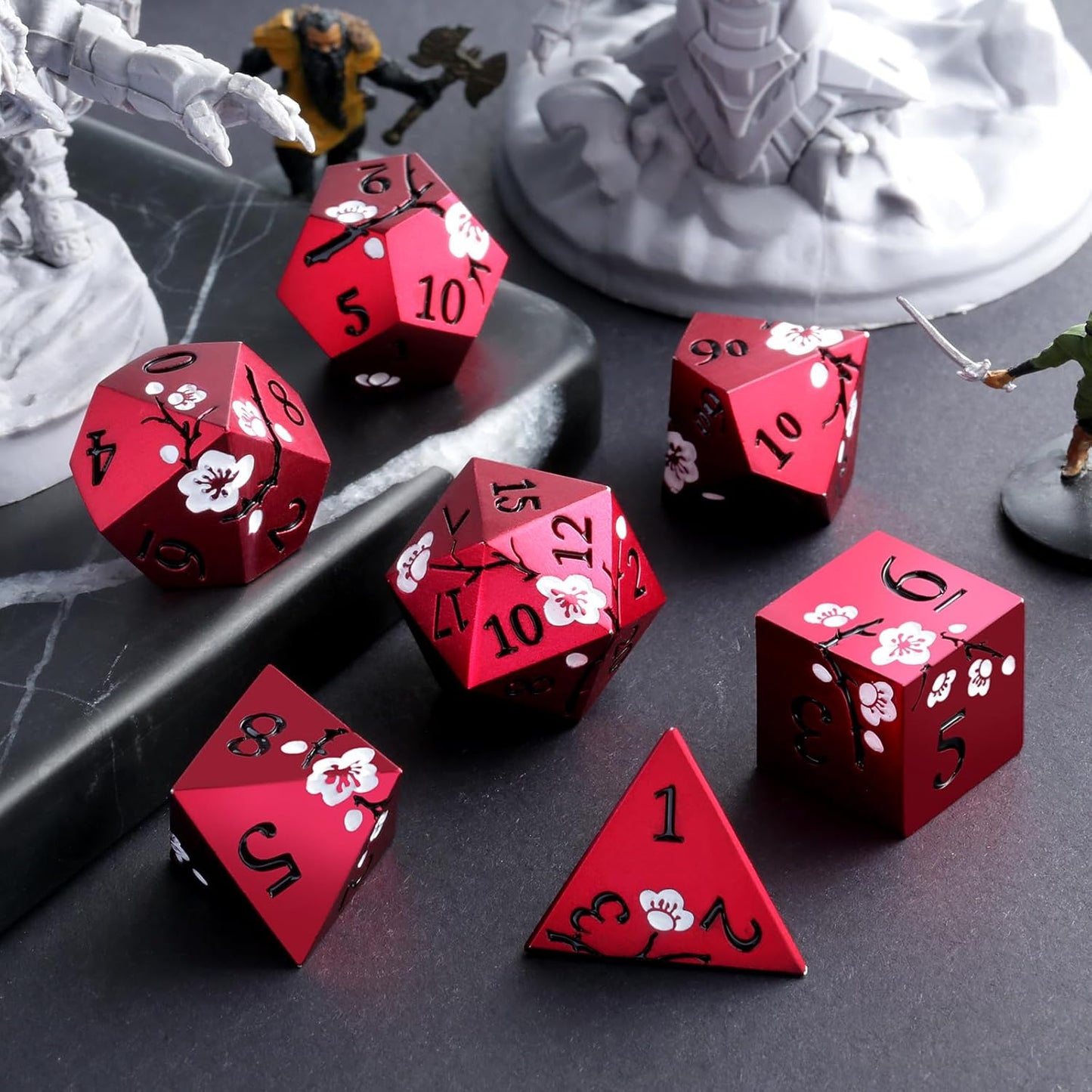 DnDnD Heavy Polyhedral Metal Dice Set with Metal Box, 7-die Shiny Blue Surface with Golden Number for RPG,Dungeons and Dragons,Pathfinder,Shadowrun,D&D,Role Palying Game and Math Teaching - Colors A