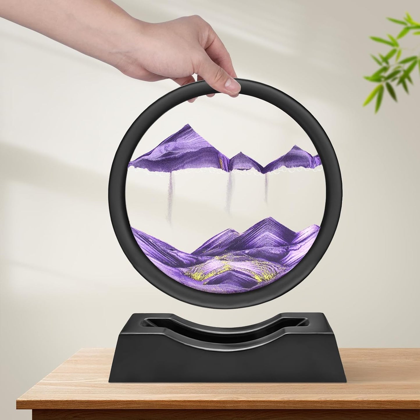 Wai Danie Moving Sand Art Picture 3D Hourglass Deep Sea Sandscape Liquid Motion Display Painting Flowing Sand Frame Relaxing Desktop Home Office Work Decor (Black, 12 Inches)