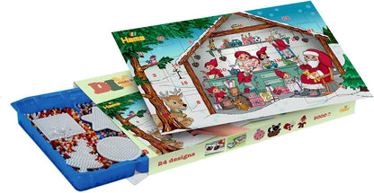 Hama Perlen 3046 Iron-On Beads Advent Calendar, Bead Art Gift Pack with Approx. 5,000 Midi Beads, 5 Small Peg Plates to Clip Together, Motif Template, Ironing Paper, for Children from 5 Years