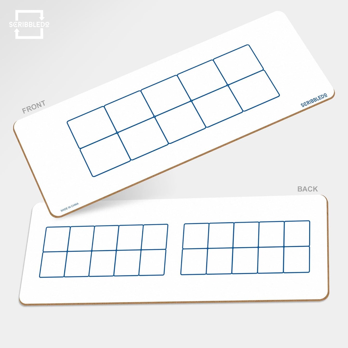 SCRIBBLEDO Dry Erase Ten Frame Board - 4" x 12" Double Sided Dry Erase Boards for Kids to Visualize and Practice Base 10 Number Concepts - Math Practice Board for Home School and Classroom