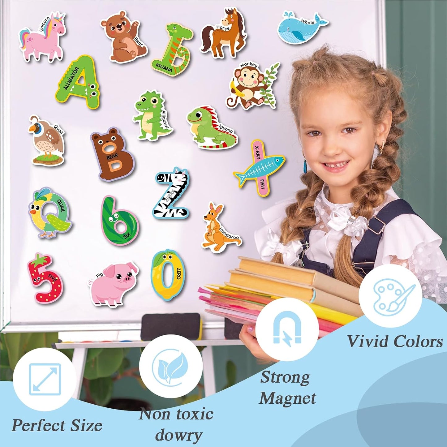 Magnetic Letters and Numbers for Fridge, Cute Colorful Animal Alphabet 26 Uppercase Letters 0-9 Numbers, Fridge Magnets Set for Learning Spelling Girls