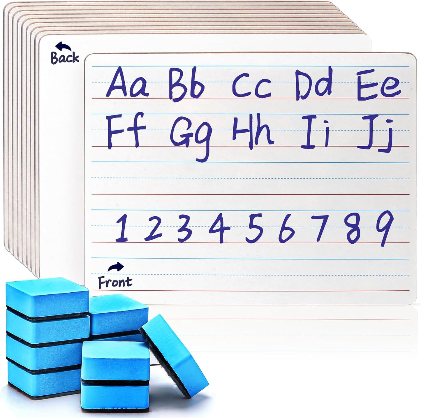 Small Dry Erase Board with Lines 10 Pack White Board Lined 9"x12", Double Sided Mini Whiteboard Ruled Handwriting Practice for Education Classroom Teacher Homeschool Supplies with 10 Erasers