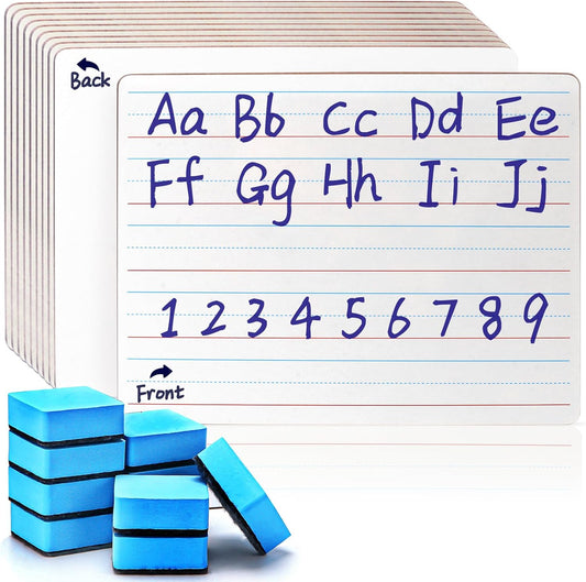 Small Dry Erase Board with Lines 10 Pack White Board Lined 9"x12", Double Sided Mini Whiteboard Ruled Handwriting Practice for Education Classroom Teacher Homeschool Supplies with 10 Erasers