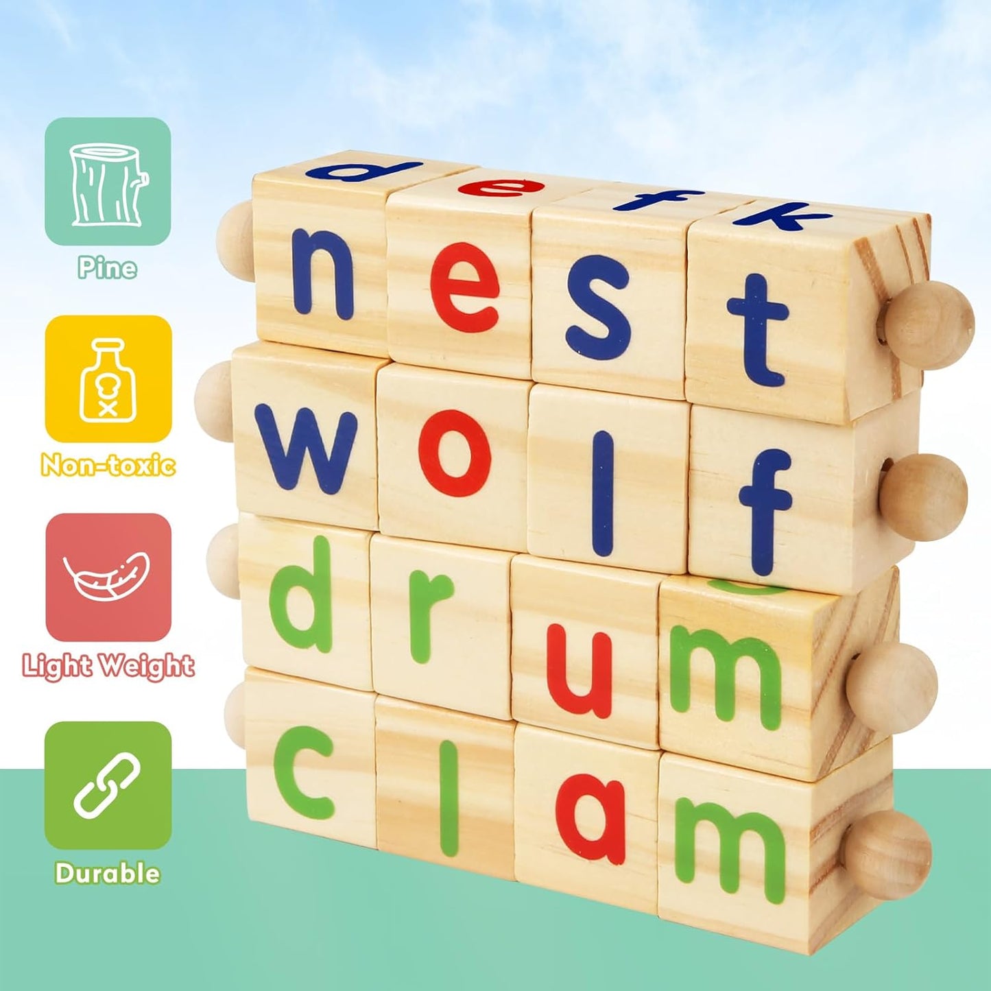 ShyLizard Montessori Learning and Educational Toys Gifts for Kids 3 4 5 Years, Wooden Reading Blocks Toys, Learning Activities for Preschool Kindergarten, Turning Rotating Matching Flash Card Games