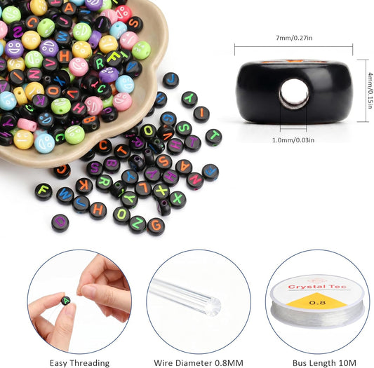SUTOUG 1000PCS Colourful Letter Beads for Threading, 4 x 7 MM Acrylic Round Alphabet Beads for Jewellery DIY Making Crafts Bracelets Necklaces Ornaments