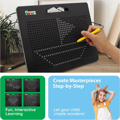 PicassoTiles 2PK 4-in-1 Magnetic Drawing Board 12x10 inch Large Magnet Tablet Pad with 4 Facings Lowercase & Uppercase Alphabets, Numbers, & Freestyle STEM Learning Writing Reading Playboard PTB06
