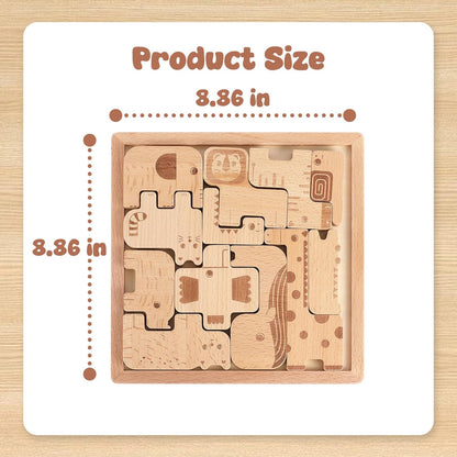 Freniland Wooden Animal Puzzle for Toddlers, 2-in-1 Safari Animal Puzzle & Stacking Toy, Easy-Grip Peg Board Montessori Shape Matching for Kids 18M+